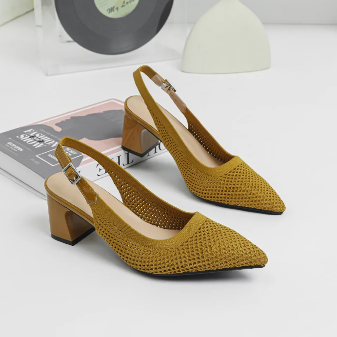 Slingback Salto Bloco Malha Tricô Confortável - Samara