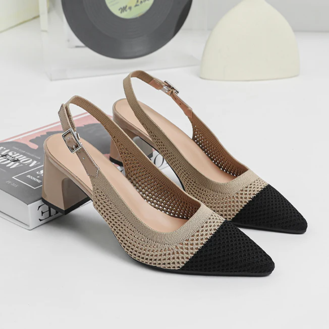 Slingback Salto Bloco Malha Tricô Confortável - Samara