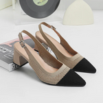 Slingback Salto Bloco Malha Tricô Confortável - Samara