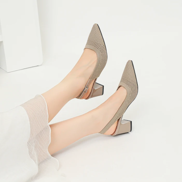 Slingback Salto Bloco Malha Tricô Confortável - Samara