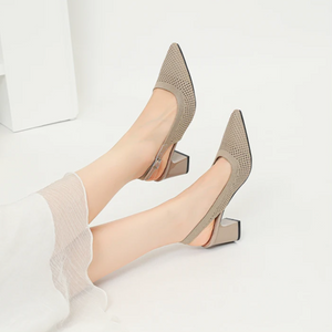 Slingback Salto Bloco Malha Tricô Confortável - Samara