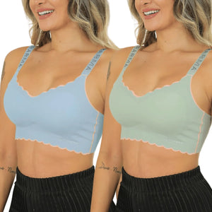 Kit 3 Sutiã Sem Costura Bordas De Ondas Alça Ajustável com Strass Brilhante Feminino