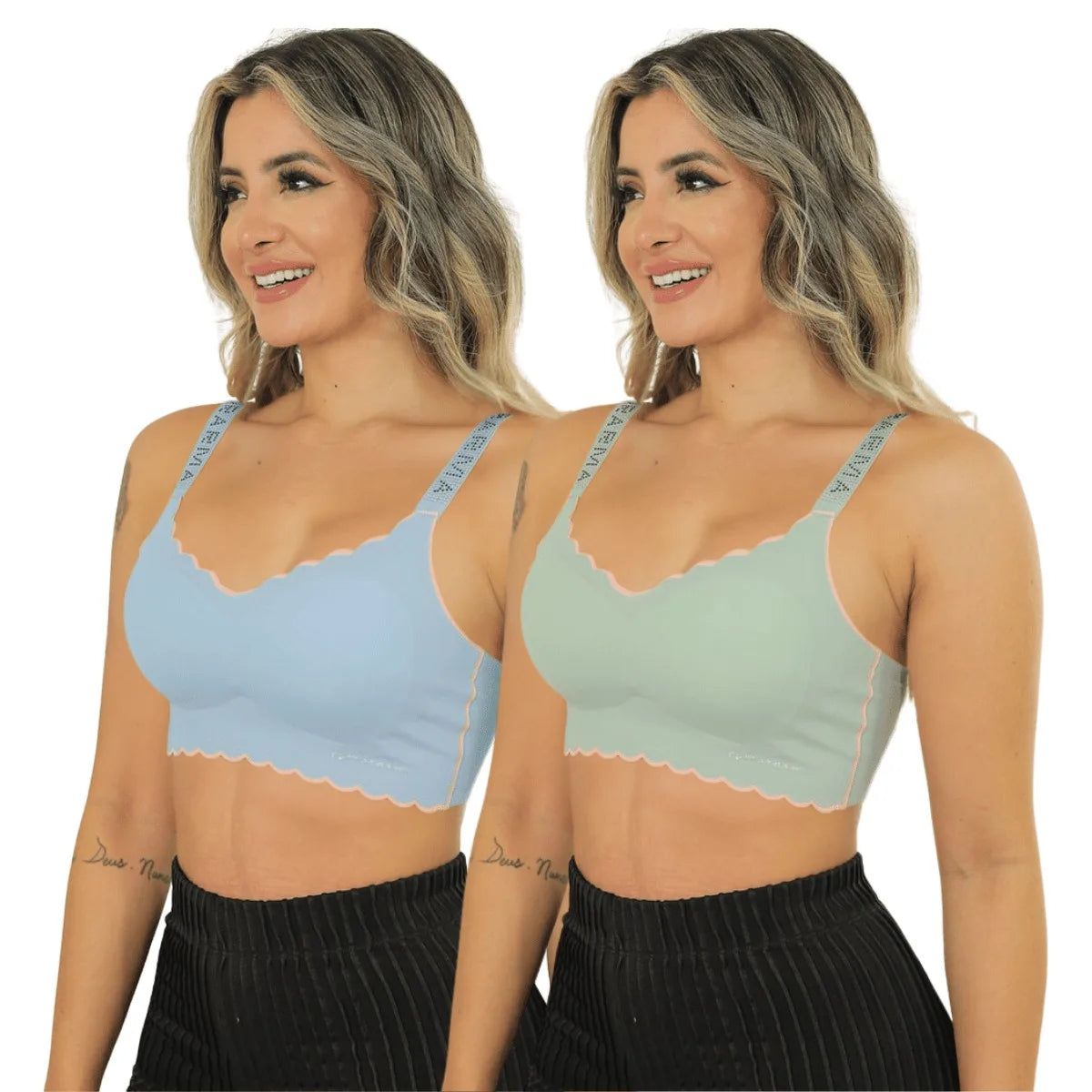Kit 3 Sutiã Sem Costura Bordas De Ondas Alça Ajustável com Strass Brilhante Feminino