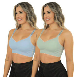 Kit 3 Sutiã Sem Costura Bordas De Ondas Alça Ajustável com Strass Brilhante Feminino
