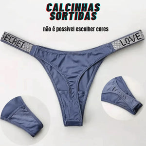 Kit 7 Calcinhas Love com strass calcinha sexy Roupa interior feminina