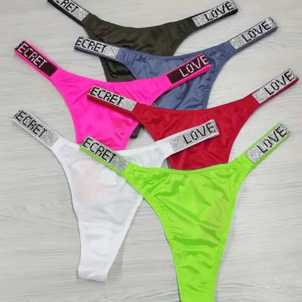 Kit 7 Calcinhas Love com strass calcinha sexy Roupa interior feminina