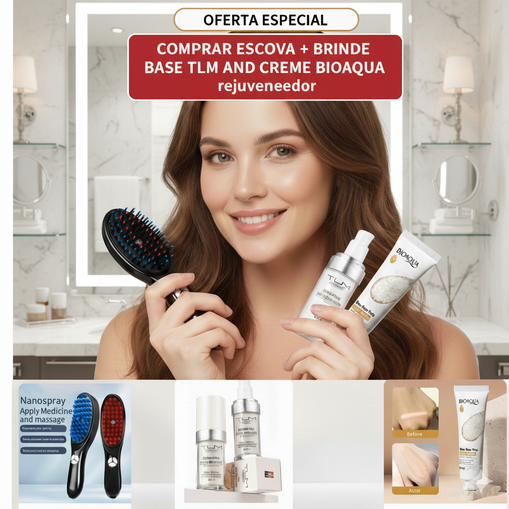 Escova de Terapia Capilar: TheraBrush Smarts 4 em 1 + BRINDE ( BASE TLM + Creme rejuvenescedor BIOAQUA