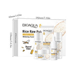 5 pçs Bioaqua arroz  branqueamento conjunto iluminar hidratante hidratar calmante limpador facial + toner + essência + loção + creme cuidados com a pele