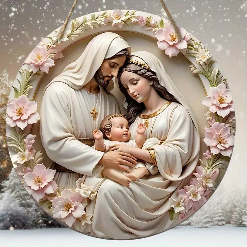 2D Flat Warm Winter Christmas Wooden Sign Christmas Wreath Sign for Front Door Wall Hanging Decor