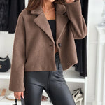 Casaco elegante feminino, cardigã monocromático, suéter de lã, negócios diários, leve casual, terno curto, outono