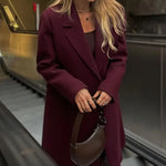 HH Moda Feminina Casaco Borgonha Duplo Breasted Manga Longa Lapela Misturas Jaqueta Outono Inverno High Street Outerwear