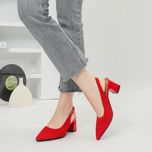 Slingback Salto Bloco Malha Tricô Confortável - Samara