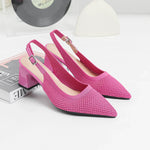 Slingback Salto Bloco Malha Tricô Confortável - Samara
