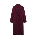HH Moda Feminina Casaco Borgonha Duplo Breasted Manga Longa Lapela Misturas Jaqueta Outono Inverno High Street Outerwear