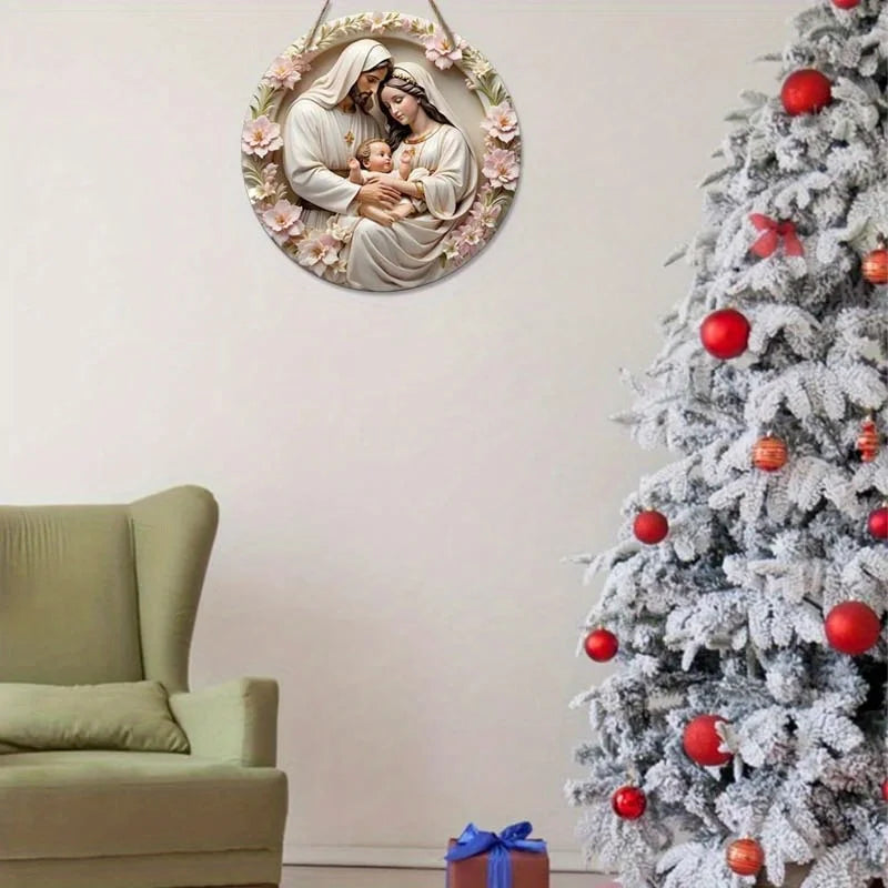 2D Flat Warm Winter Christmas Wooden Sign Christmas Wreath Sign for Front Door Wall Hanging Decor