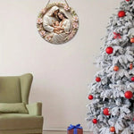 2D Flat Warm Winter Christmas Wooden Sign Christmas Wreath Sign for Front Door Wall Hanging Decor