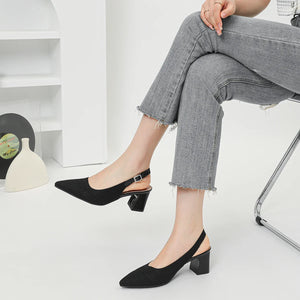 Slingback Salto Bloco Malha Tricô Confortável - Samara