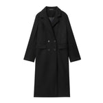 HH Moda Feminina Casaco Borgonha Duplo Breasted Manga Longa Lapela Misturas Jaqueta Outono Inverno High Street Outerwear