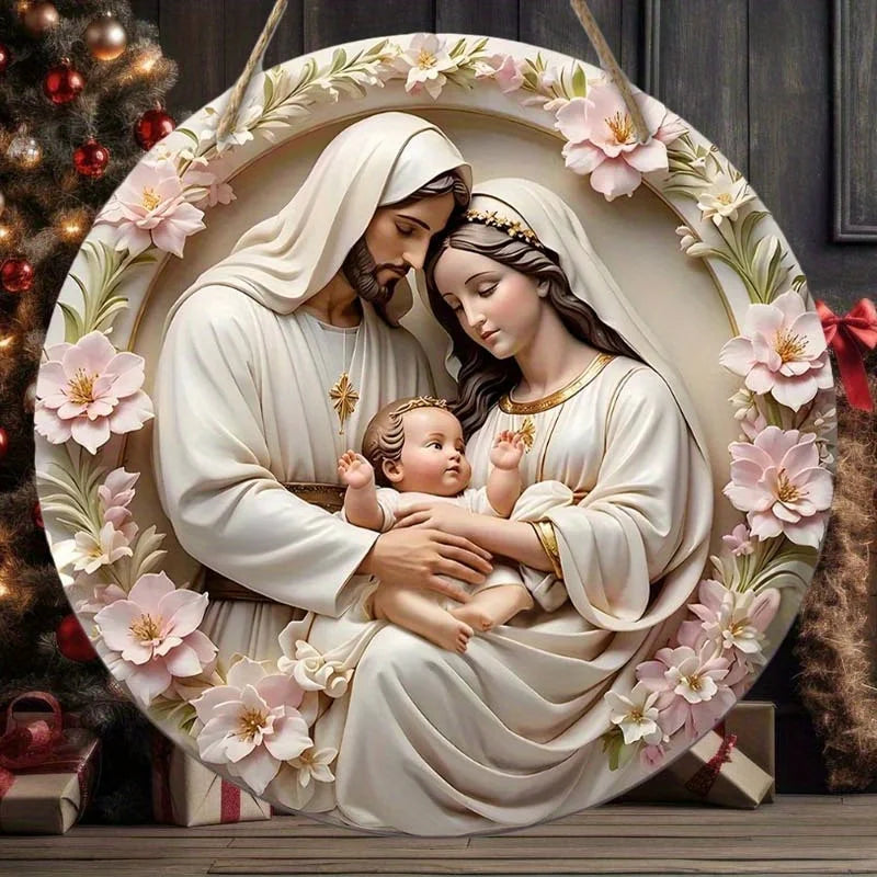 2D Flat Warm Winter Christmas Wooden Sign Christmas Wreath Sign for Front Door Wall Hanging Decor