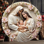 2D Flat Warm Winter Christmas Wooden Sign Christmas Wreath Sign for Front Door Wall Hanging Decor