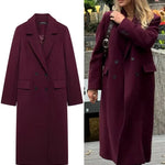 HH Moda Feminina Casaco Borgonha Duplo Breasted Manga Longa Lapela Misturas Jaqueta Outono Inverno High Street Outerwear