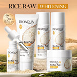5 pçs Bioaqua arroz  branqueamento conjunto iluminar hidratante hidratar calmante limpador facial + toner + essência + loção + creme cuidados com a pele