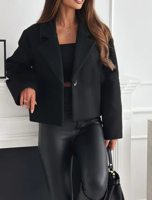 Casaco elegante feminino, cardigã monocromático, suéter de lã, negócios diários, leve casual, terno curto, outono