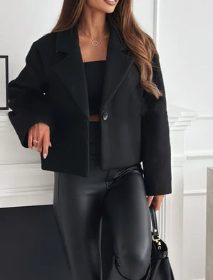 Casaco elegante feminino, cardigã monocromático, suéter de lã, negócios diários, leve casual, terno curto, outono