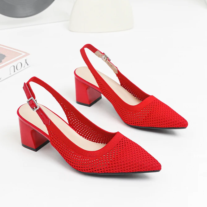 Slingback Salto Bloco Malha Tricô Confortável - Samara