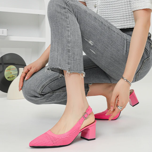 Slingback Salto Bloco Malha Tricô Confortável - Samara
